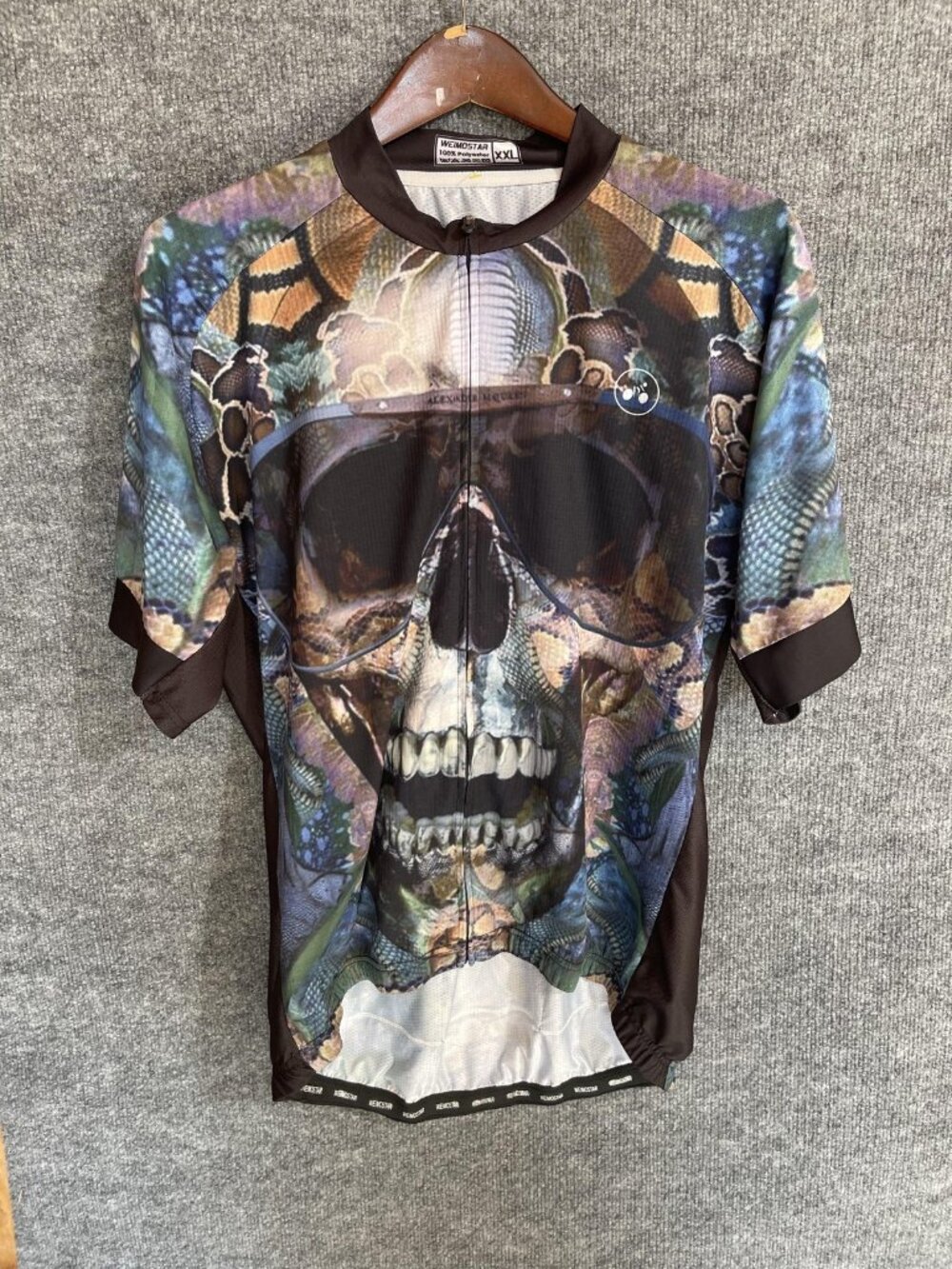 Weimostar Cycling Jersey Mens XXL Multicolor Skull Full Zip Sleeve Pockets Bike